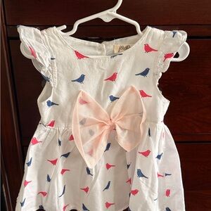 Charming White Dress with Pink and Blue Bird Print